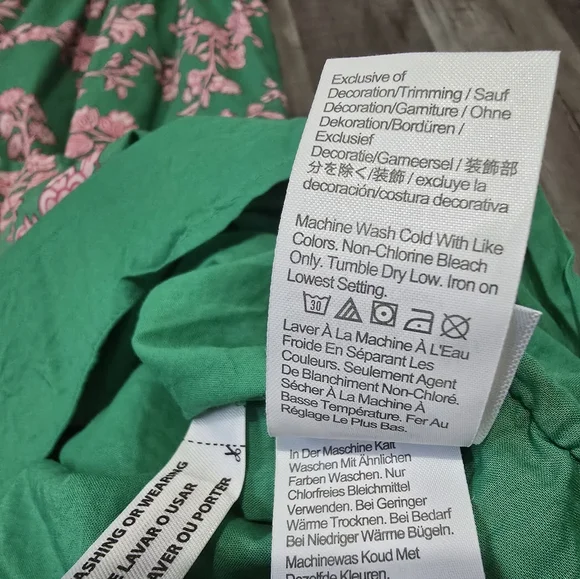 J. Crew Factory Smocked Midi Dress Floral Green/ Pink Puff Short Sleeves Size M - Picture 8 of 13